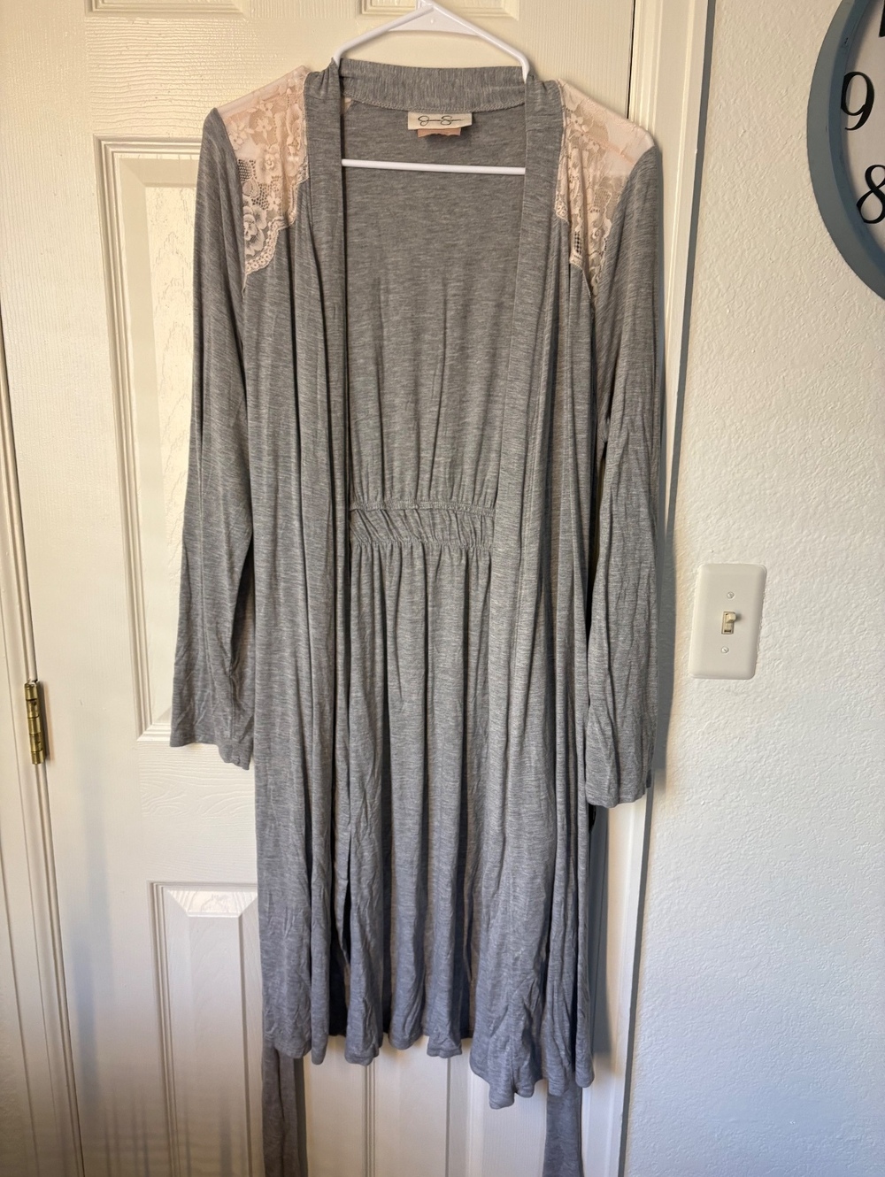 Jessica Simpson Maternity Women's Gray Cardigan with Lace Shoulder Detail